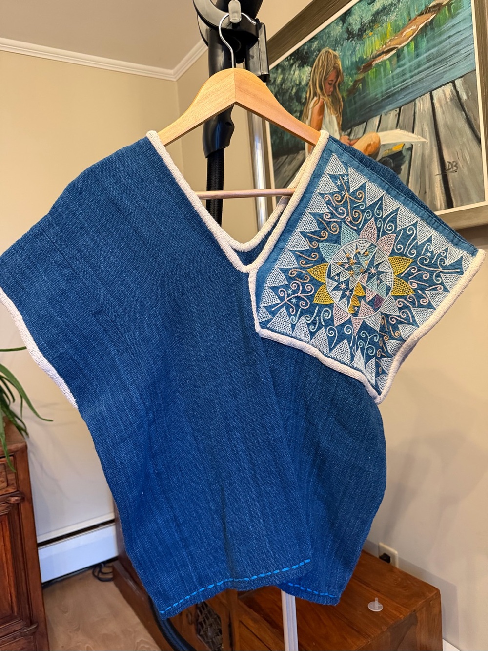 Blue Handwoven Tunic with Embroidered Panel